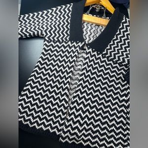 Willi Smith Black & White Chevron Collared Open Cardigan Sweater Size Large EUC